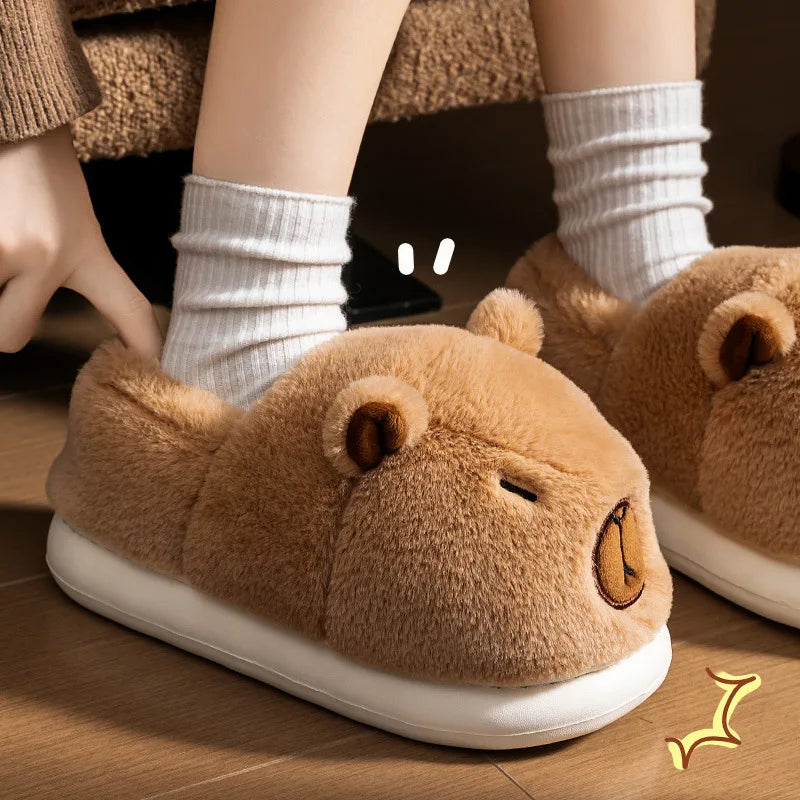 Plush Capybara Slippers Closed Toe Slippers Cute Thermal Home Slippers Comfortable Fluffy Couple Slippers Non-Slip for Men Women