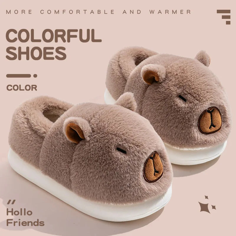Plush Capybara Slippers Closed Toe Slippers Cute Thermal Home Slippers Comfortable Fluffy Couple Slippers Non-Slip for Men Women