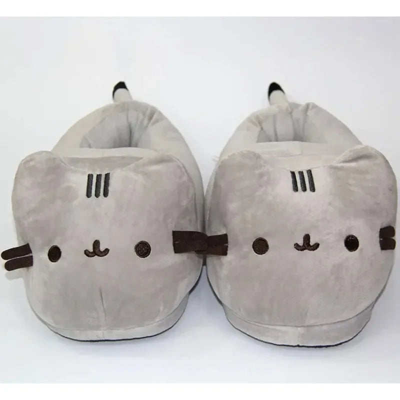 Cartoon Full Covered Cat Slippers Warm Winter Slides Soft Plush Doll Indoor Cute Anime Bedroom Shoes For Man Woman Home Use