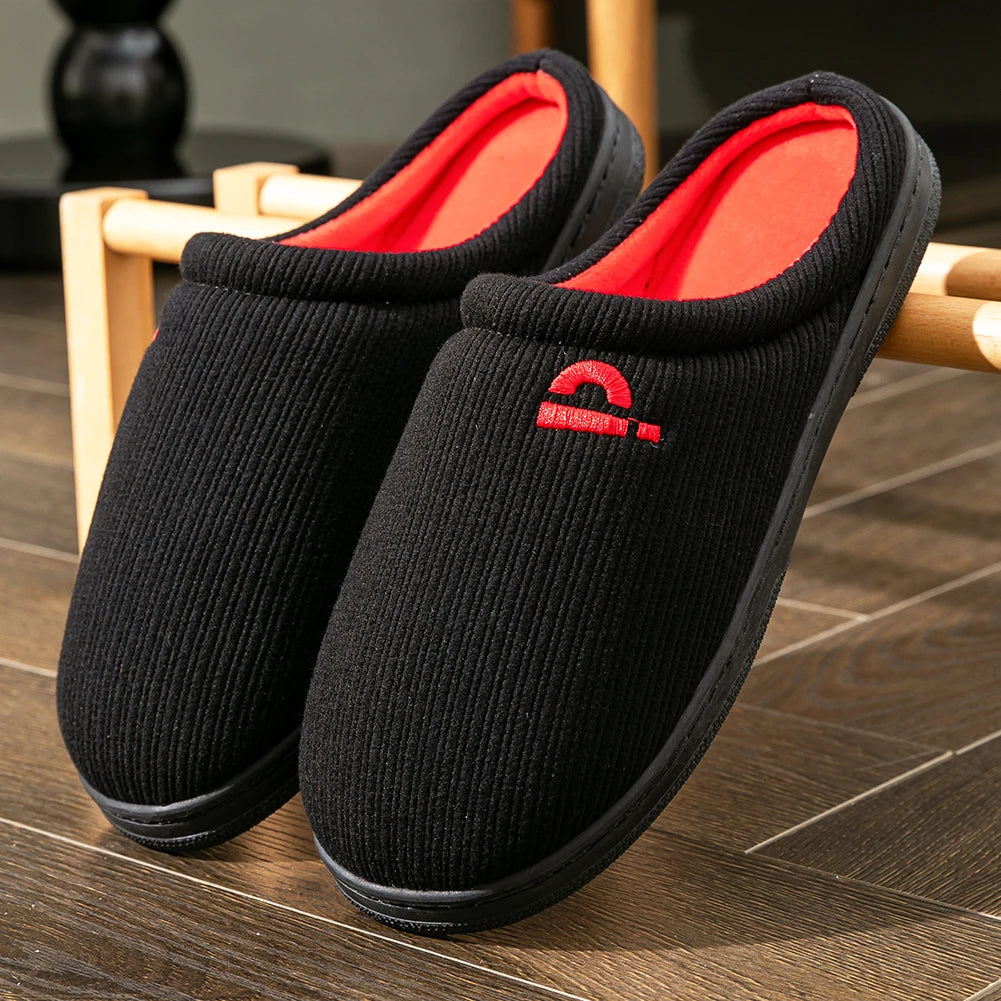 Warm Embroidered  slippers men TPR Memory foam Platform Cushion Soft Non Slip Stripe Comfortable Living Room Shoes High Quality