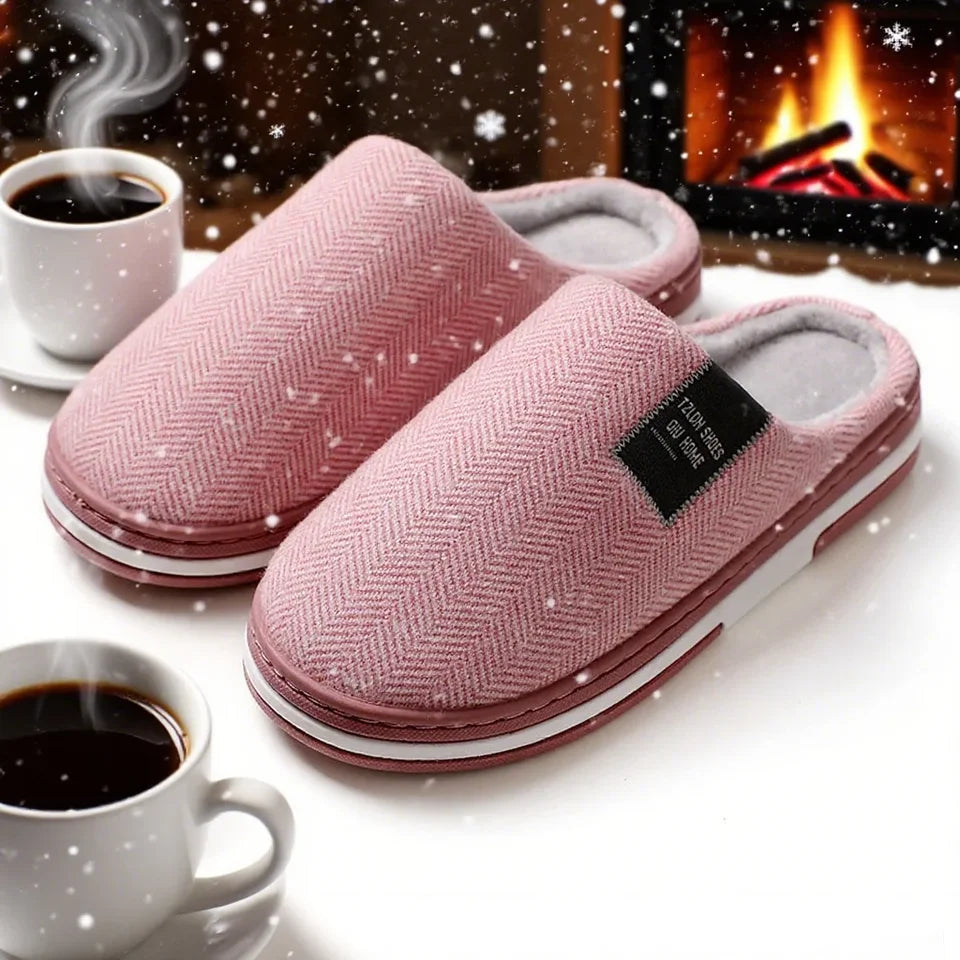 2025 Men's Autumn Winter Cotton Slippers Couple Home Anti-slip Shoes Women Indoor Warm Plush Lightweight Durable  Daily Home Use