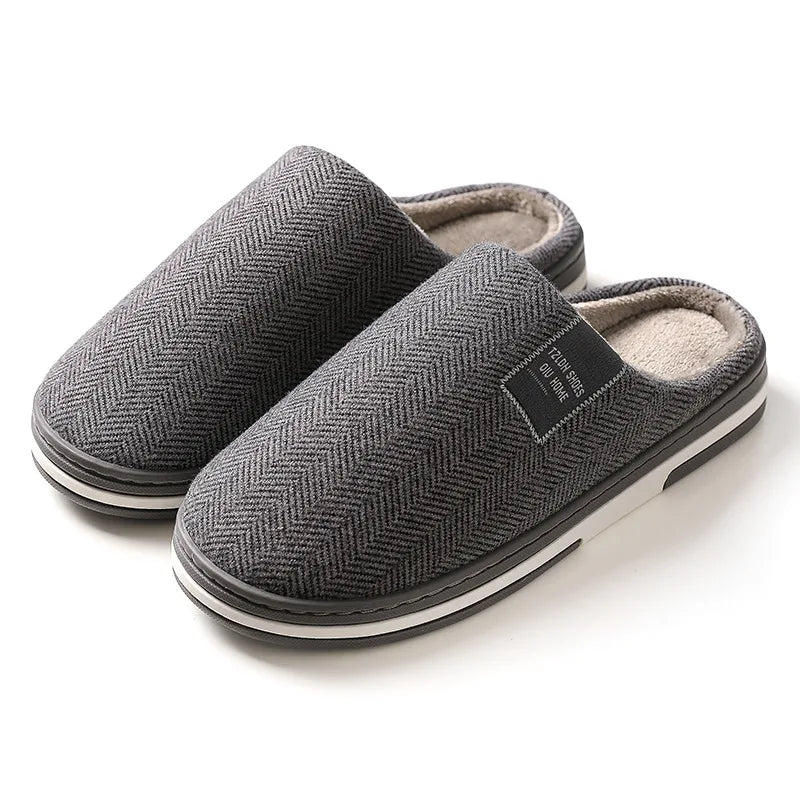2025 Men's Autumn Winter Cotton Slippers Couple Home Anti-slip Shoes Women Indoor Warm Plush Lightweight Durable  Daily Home Use