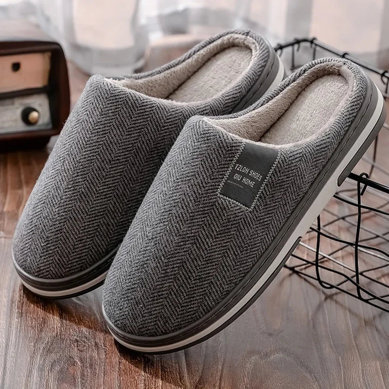 2025 Men's Autumn Winter Cotton Slippers Couple Home Anti-slip Shoes Women Indoor Warm Plush Lightweight Durable  Daily Home Use