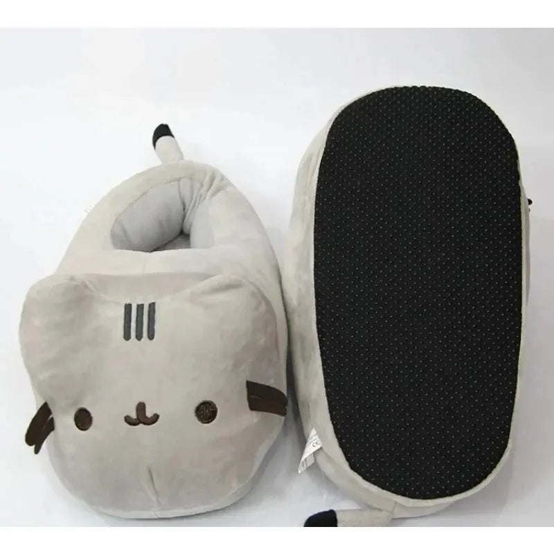 Cartoon Full Covered Cat Slippers Warm Winter Slides Soft Plush Doll Indoor Cute Anime Bedroom Shoes For Man Woman Home Use