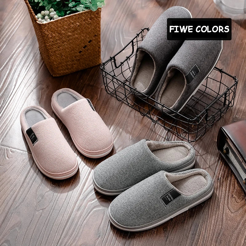 2025 Men's Autumn Winter Cotton Slippers Couple Home Anti-slip Shoes Women Indoor Warm Plush Lightweight Durable  Daily Home Use