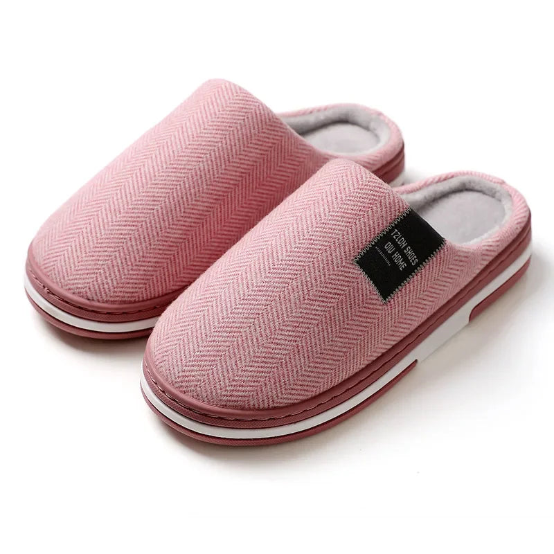 2025 Men's Autumn Winter Cotton Slippers Couple Home Anti-slip Shoes Women Indoor Warm Plush Lightweight Durable  Daily Home Use