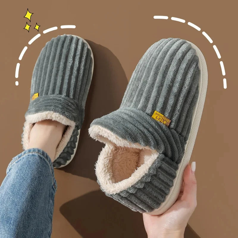 Shevalues Winter Men Slippers Short Plush Men Cotton Boots Indoor Fluffy House Fur Slippers Men Casual Soft Fur Furry Men Shoes