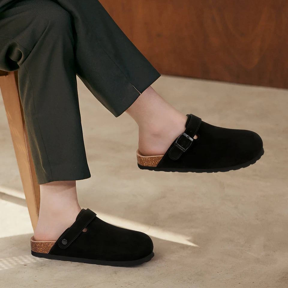 Pallene Fashion Women's Clogs With Adjustable Strap Cork Footbed Leather Mules Slippers Unisex Outdoor Comfortable Potato Shoes