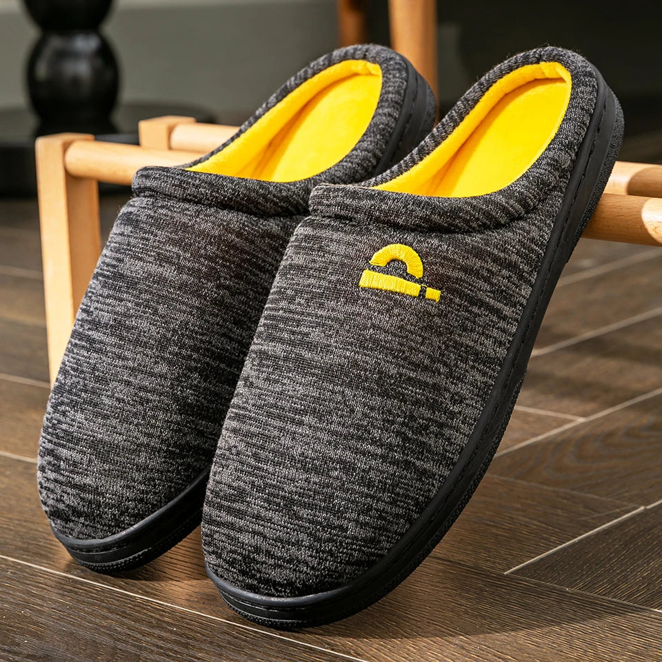 Warm Embroidered  slippers men TPR Memory foam Platform Cushion Soft Non Slip Stripe Comfortable Living Room Shoes High Quality