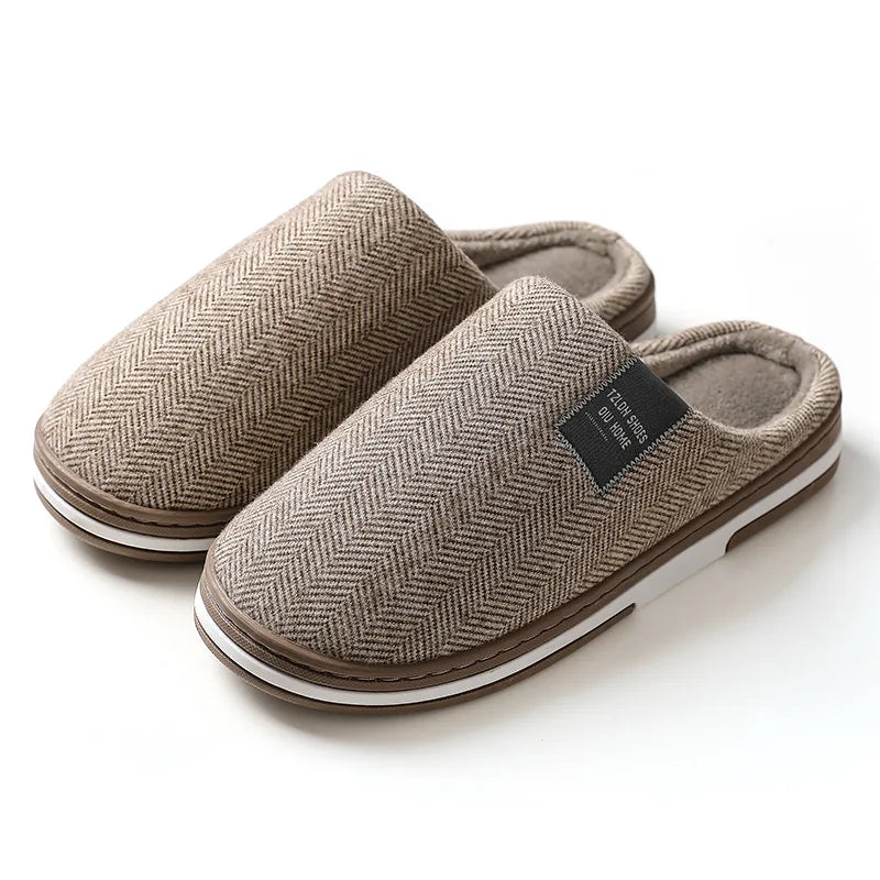 2025 Men's Autumn Winter Cotton Slippers Couple Home Anti-slip Shoes Women Indoor Warm Plush Lightweight Durable  Daily Home Use