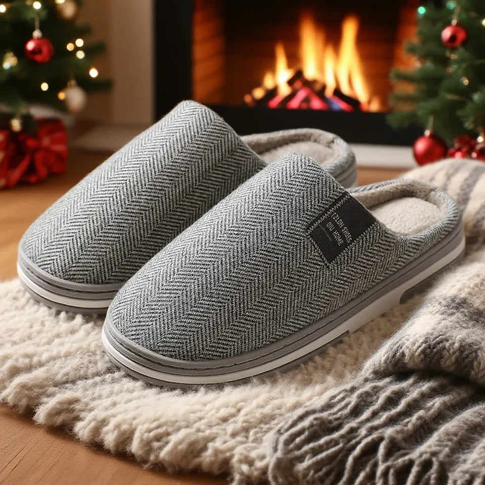 2025 Men's Autumn Winter Cotton Slippers Couple Home Anti-slip Shoes Women Indoor Warm Plush Lightweight Durable  Daily Home Use