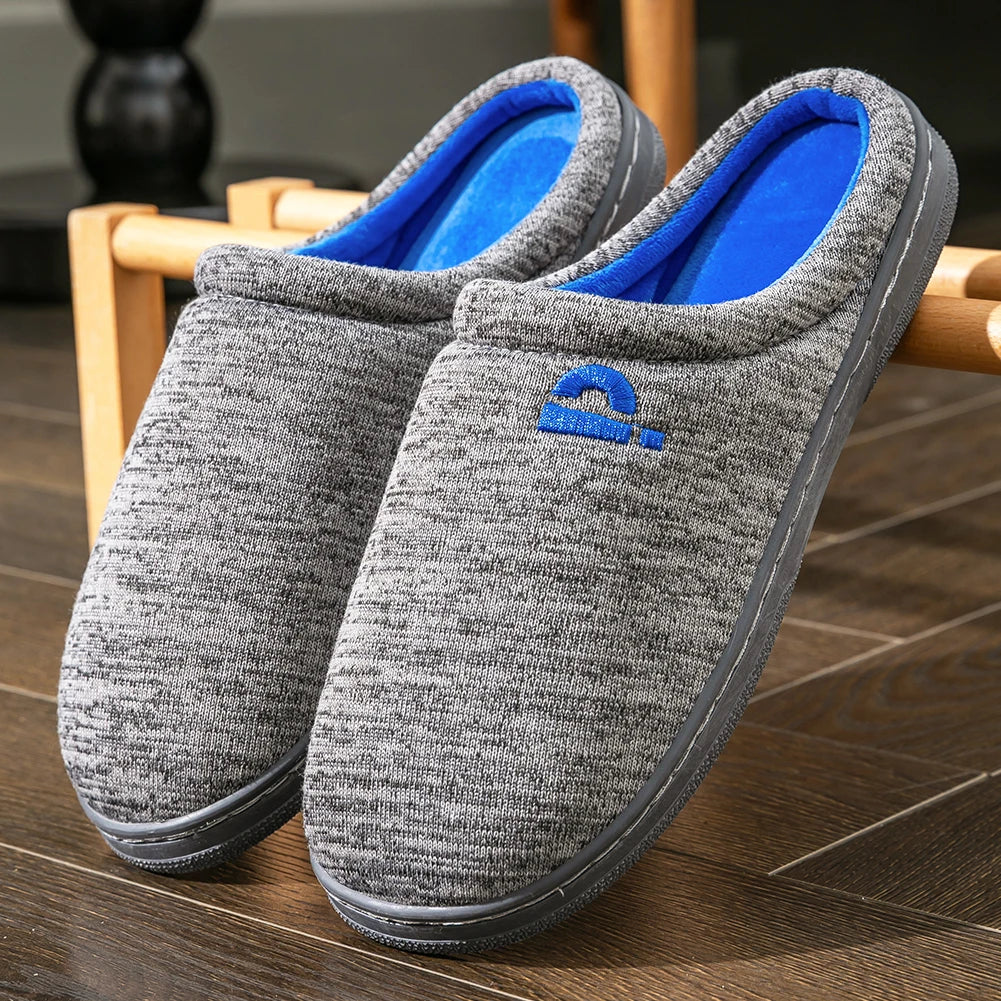 Warm Embroidered  slippers men TPR Memory foam Platform Cushion Soft Non Slip Stripe Comfortable Living Room Shoes High Quality