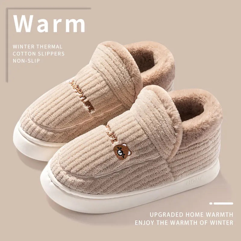 Cotton slippers for women in winter 2023, new couple's indoor home insulation, anti slip plush bag, cotton shoes for women, plus