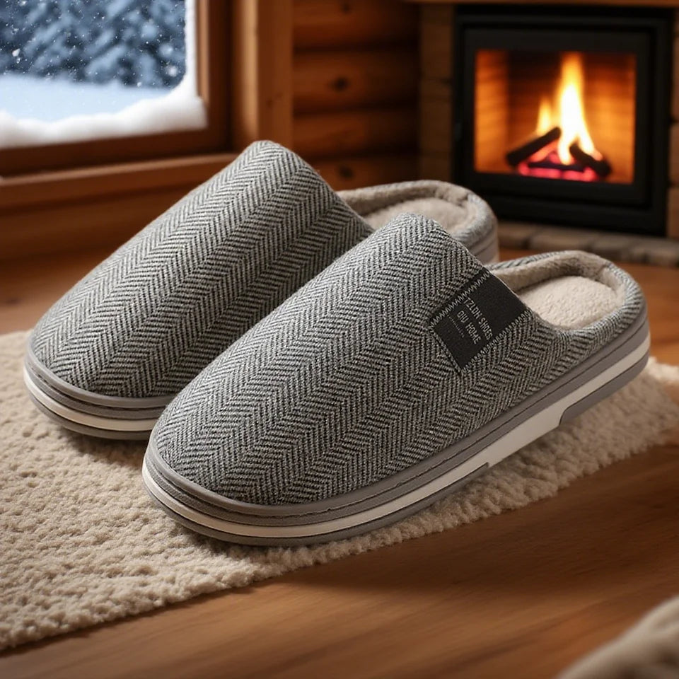 2025 Men's Autumn Winter Cotton Slippers Couple Home Anti-slip Shoes Women Indoor Warm Plush Lightweight Durable  Daily Home Use