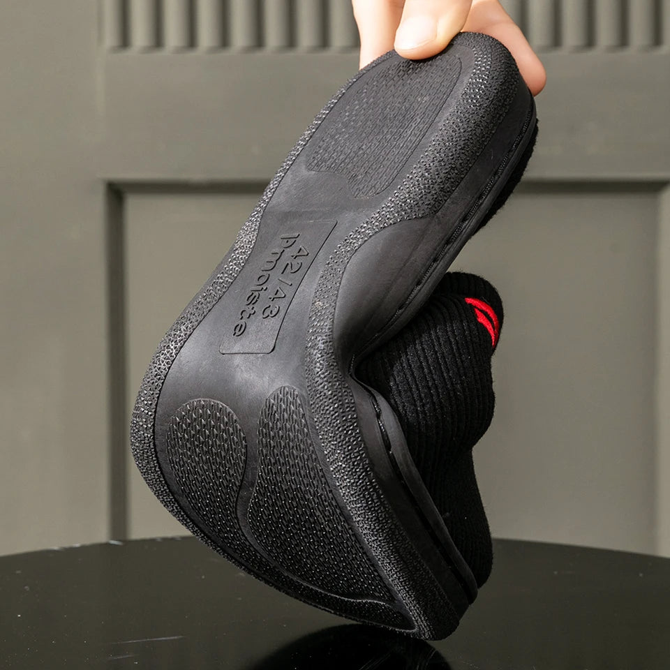 Warm Embroidered  slippers men TPR Memory foam Platform Cushion Soft Non Slip Stripe Comfortable Living Room Shoes High Quality